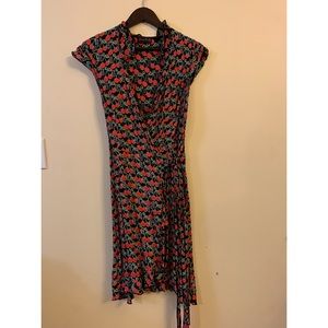 Cherry and Butterfly Print Wrap Dress